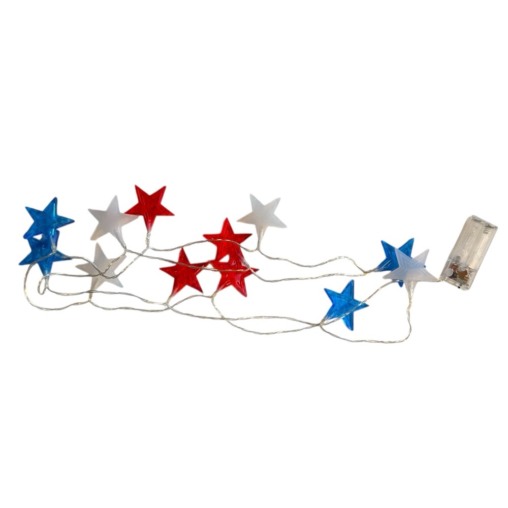 Festive Star String Lights - Red, Blue & White.